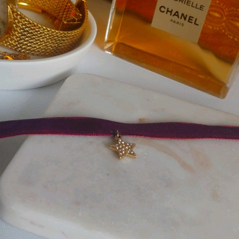 Burgundy Velvet Choker with a Star Charm